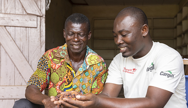 2 males sorting through cocoa beans 2个男性通过可可豆排序